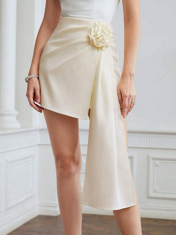 MOTF PREMIUM DRAPED FLOWER APPLIQUE SKORT