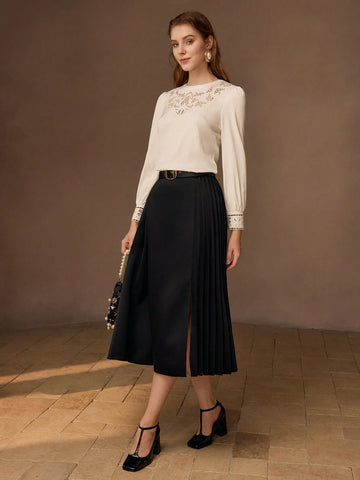 MOTF PREMIUM ELEGANT SPLIT THIGH PLEATED SKIRT