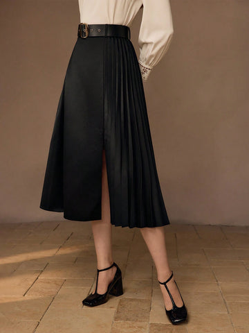 MOTF PREMIUM ELEGANT SPLIT THIGH PLEATED SKIRT