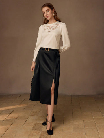 MOTF PREMIUM ELEGANT SPLIT THIGH PLEATED SKIRT