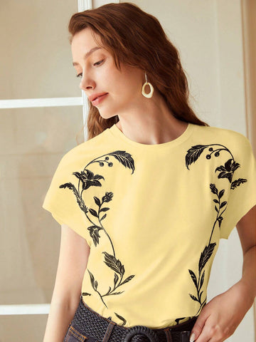 MOTF PREMIUM EMBROIDERY FLORAL PATTERN BATWING SLEEVE TEE