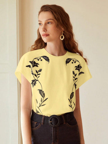 MOTF PREMIUM EMBROIDERY FLORAL PATTERN BATWING SLEEVE TEE