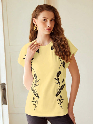 MOTF PREMIUM EMBROIDERY FLORAL PATTERN BATWING SLEEVE TEE