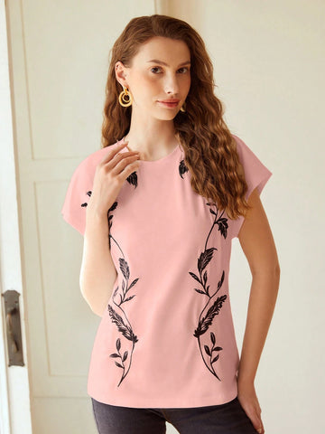 MOTF PREMIUM EMBROIDERY FLORAL PATTERN BATWING SLEEVE TEE