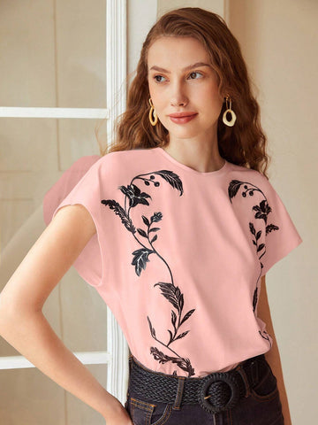 MOTF PREMIUM EMBROIDERY FLORAL PATTERN BATWING SLEEVE TEE