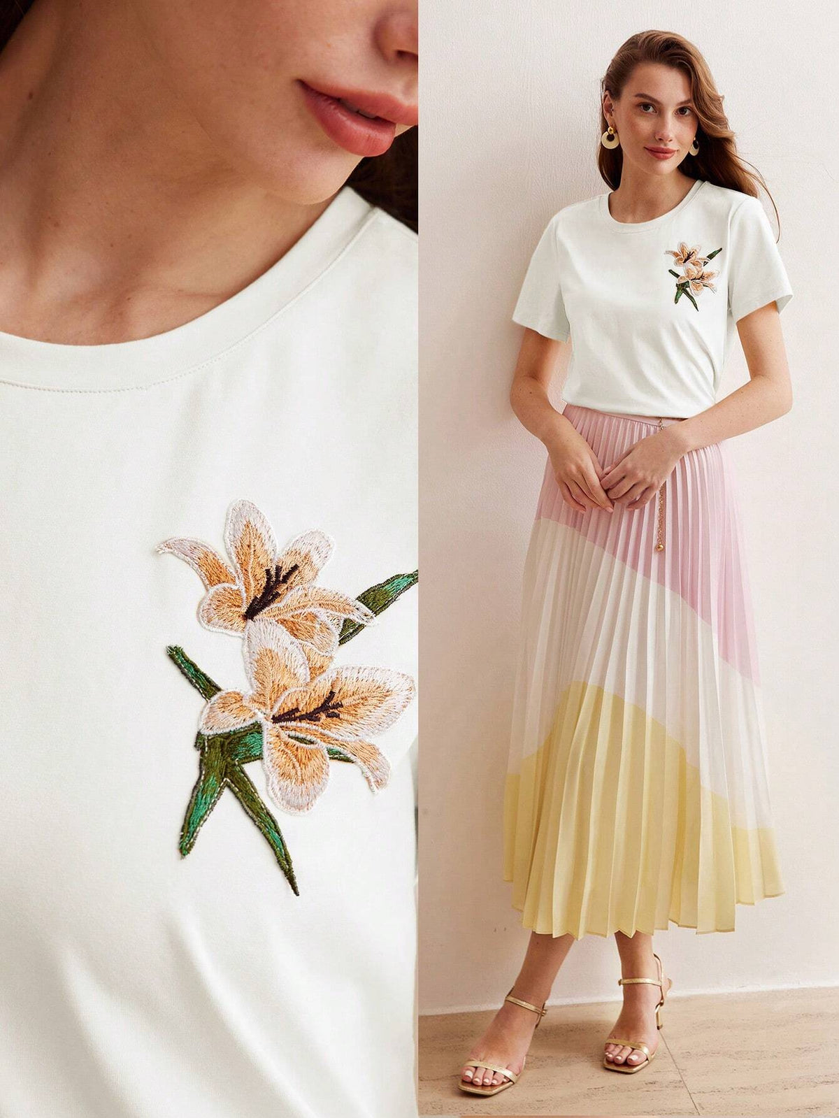 MOTF PREMIUM EMBROIDERY FLORAL PATTERN SHORT SLEEVE TEE