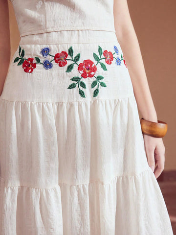 MOTF PREMIUM EMBROIDERY FLORAL PATTERN TIERED HEM SKIRT