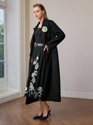 MOTF PREMIUM EMBROIDERY MESH FLARE SKIRT WITHOUT BELT