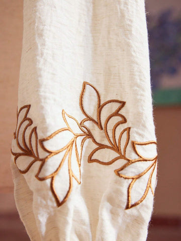 MOTF PREMIUM EMBROIDERY PLANTS PATTERN LANTERN SLEEVE SHIRT