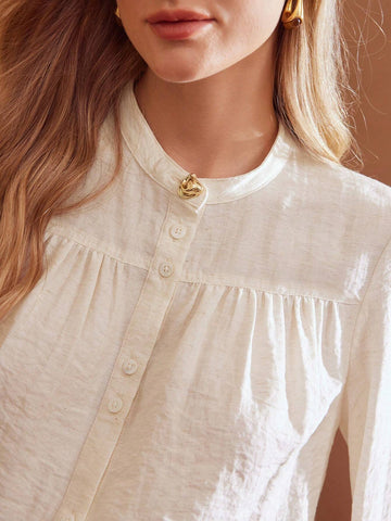 MOTF PREMIUM EMBROIDERY PLANTS PATTERN LANTERN SLEEVE SHIRT