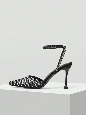 FASHIONABLE RHINESTONE BUCKLE HIGH HEEL SHOES FOR WOMEN,