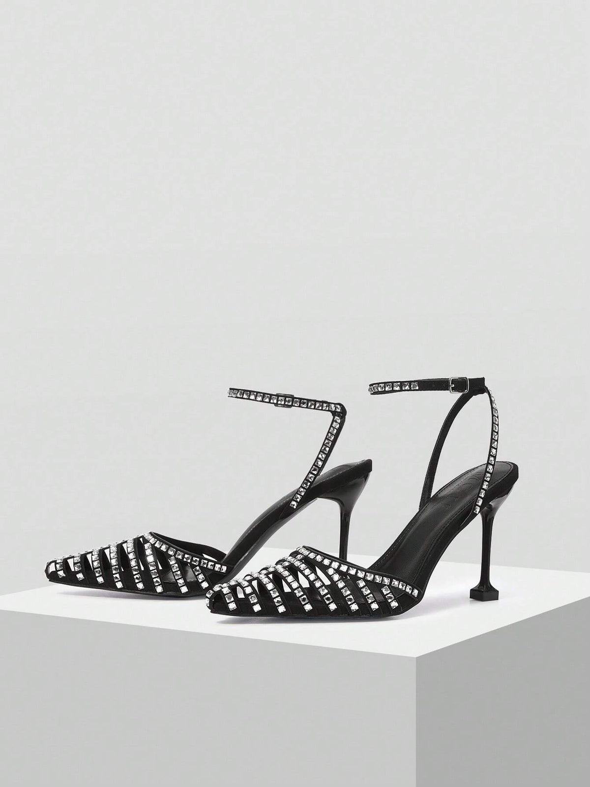 FASHIONABLE RHINESTONE BUCKLE HIGH HEEL SHOES FOR WOMEN,