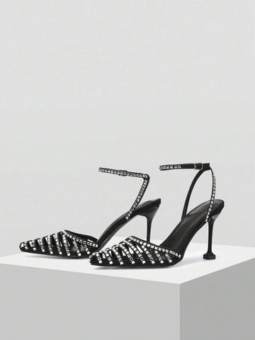 FASHIONABLE RHINESTONE BUCKLE HIGH HEEL SHOES FOR WOMEN,