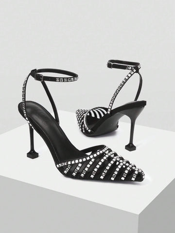 FASHIONABLE RHINESTONE BUCKLE HIGH HEEL SHOES FOR WOMEN,