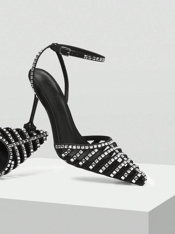 FASHIONABLE RHINESTONE BUCKLE HIGH HEEL SHOES FOR WOMEN,