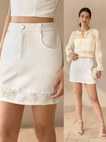 MOTF PREMIUM FAUX PEARL AND BEADED DETAIL SLANT POCKET SKIRT