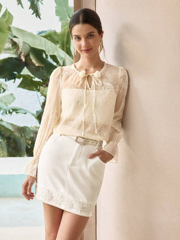 MOTF PREMIUM FAUX PEARL AND BEADED DETAIL SLANT POCKET SKIRT