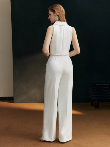 MOTF PREMIUM FAUX PEARL BEADED PRESS CREASE JUMPSUIT