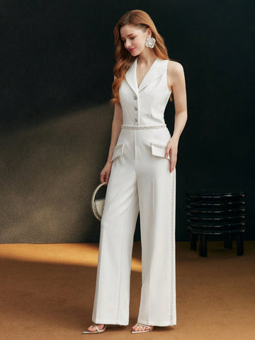 MOTF PREMIUM FAUX PEARL BEADED PRESS CREASE JUMPSUIT