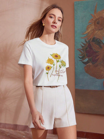 MOTF PREMIUM FLORAL AND LETTER GRAPHIC SHORT SLEEVE TEE