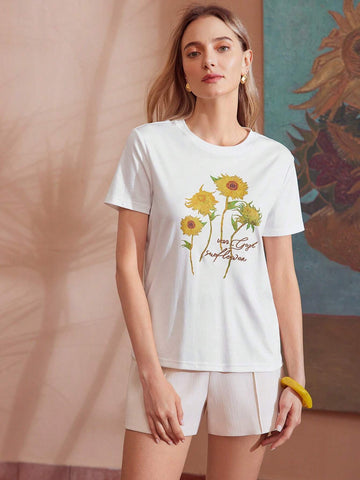 MOTF PREMIUM FLORAL AND LETTER GRAPHIC SHORT SLEEVE TEE