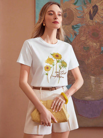 MOTF PREMIUM FLORAL AND LETTER GRAPHIC SHORT SLEEVE TEE