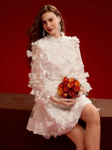 MOTF PREMIUM FLORAL APPLIQUED MESH MINI DRESS,VALENTINE'S DAY OUTFIT