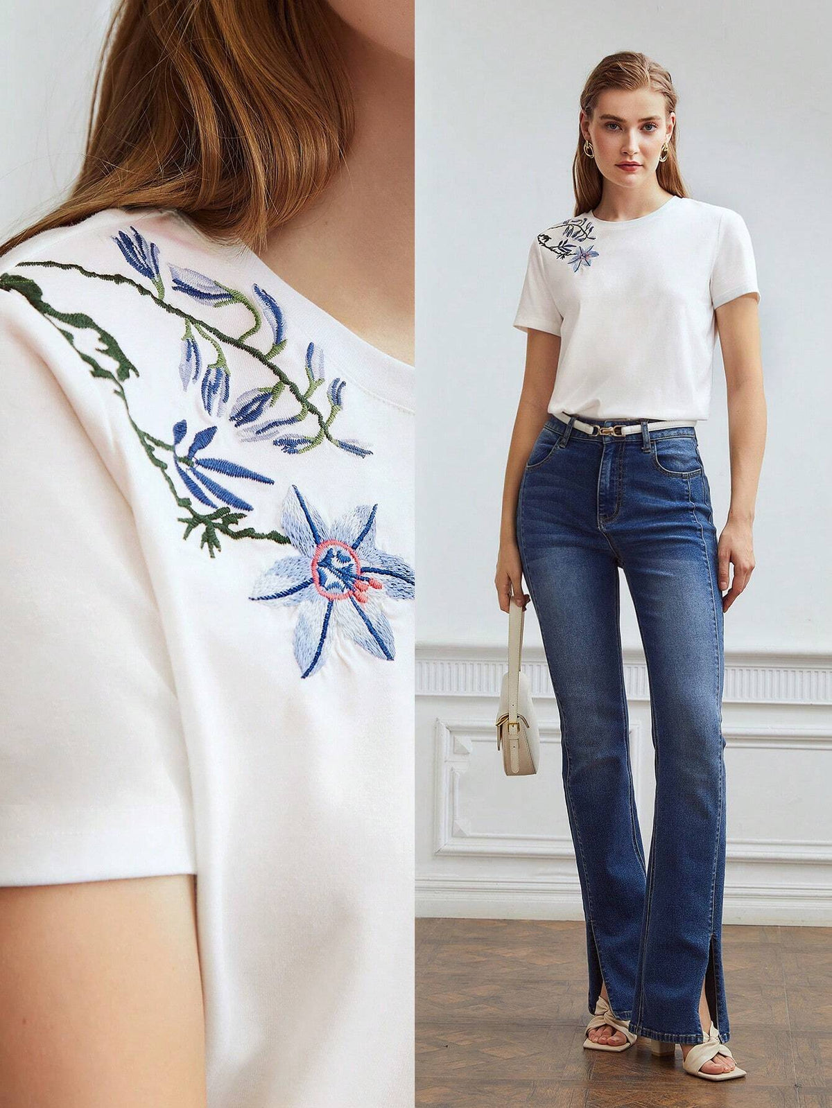 MOTF PREMIUM FLORAL EMBROIDERED T-SHIRT