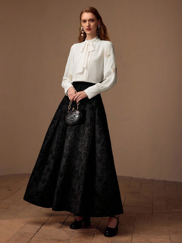 MOTF PREMIUM FLORAL EMBROIDERY HIGH WAIST ZIPPER SKIRT