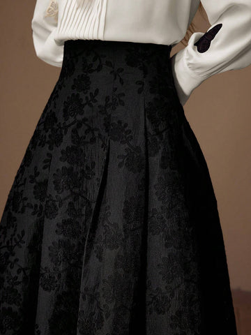 MOTF PREMIUM FLORAL EMBROIDERY HIGH WAIST ZIPPER SKIRT