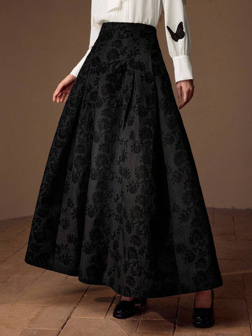 MOTF PREMIUM FLORAL EMBROIDERY HIGH WAIST ZIPPER SKIRT