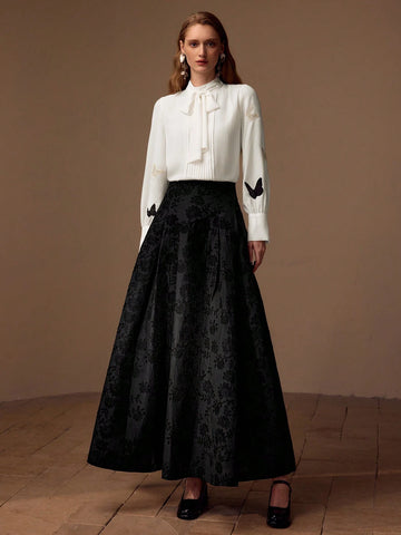 MOTF PREMIUM FLORAL EMBROIDERY HIGH WAIST ZIPPER SKIRT