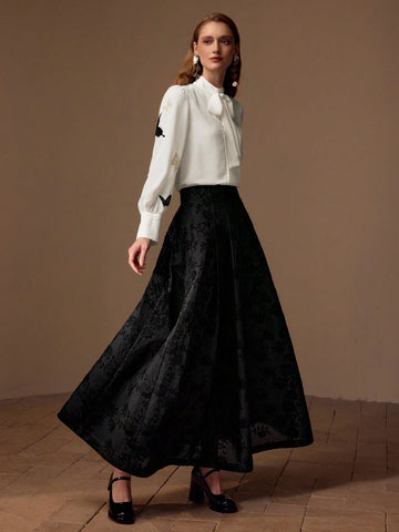 MOTF PREMIUM FLORAL EMBROIDERY HIGH WAIST ZIPPER SKIRT