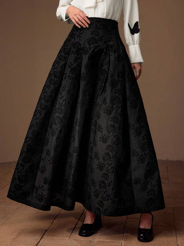 MOTF PREMIUM FLORAL EMBROIDERY HIGH WAIST ZIPPER SKIRT