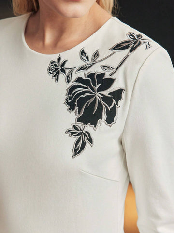 MOTF PREMIUM FLORAL EMBROIDERY ZIP BACK T-SHIRT
