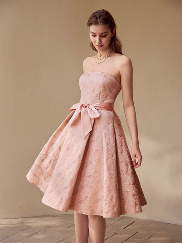 MOTF PREMIUM FLORAL JACQUARD TUBE PARTY DRESS