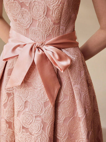 MOTF PREMIUM FLORAL JACQUARD TUBE PARTY DRESS