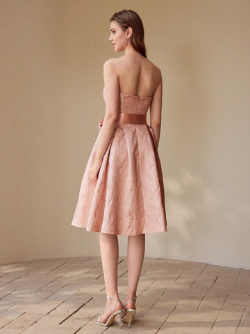 MOTF PREMIUM FLORAL JACQUARD TUBE PARTY DRESS