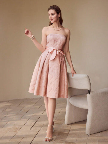 MOTF PREMIUM FLORAL JACQUARD TUBE PARTY DRESS