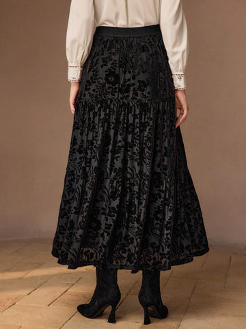 MOTF PREMIUM FLORAL MESH OVERLAY TIERED HEM SKIRT