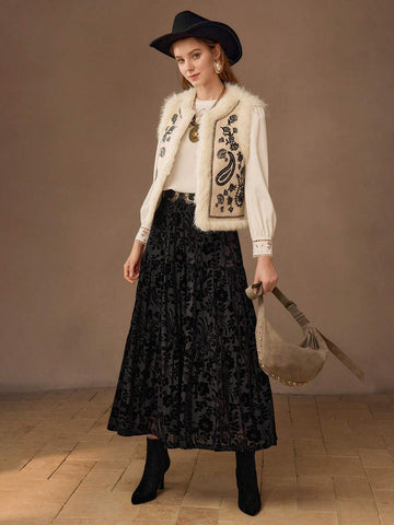 MOTF PREMIUM FLORAL MESH OVERLAY TIERED HEM SKIRT