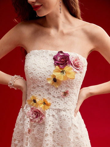 MOTF PREMIUM FLORAL PATCHED TUBE DRESS,VALENTINE'S DAY OUTFIT