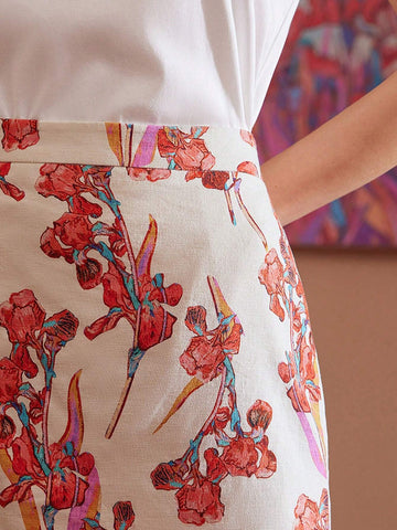 MOTF PREMIUM FLORAL PRINT ELASTIC WAIST SKIRT