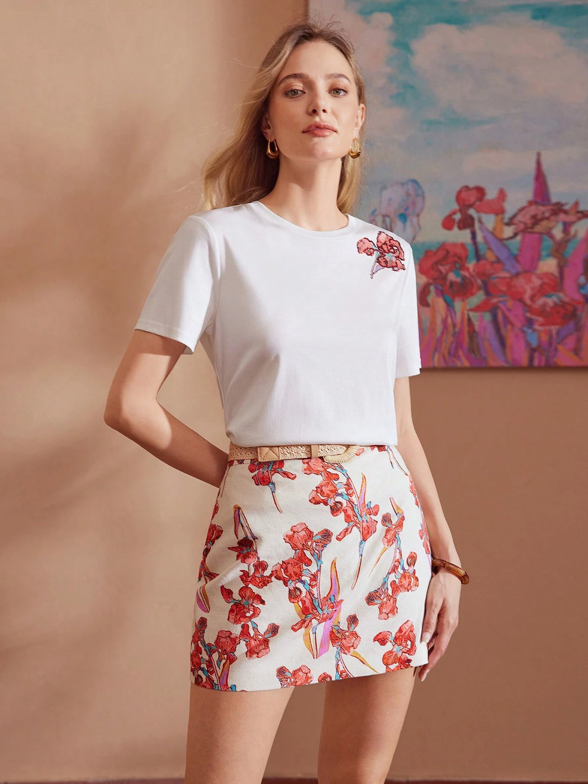 MOTF PREMIUM FLORAL PRINT ELASTIC WAIST SKIRT