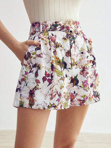 MOTF PREMIUM FLORAL PRINT FOLD PLEATED SHORTS
