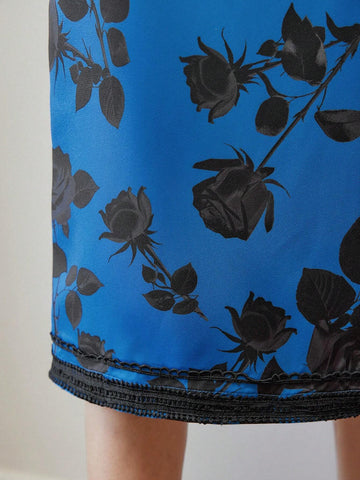 MOTF PREMIUM FLORAL PRINT LACE TRIM STRAIGHT SKIRT