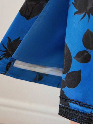 MOTF PREMIUM FLORAL PRINT LACE TRIM STRAIGHT SKIRT