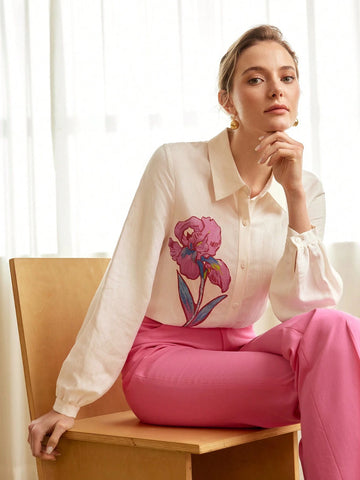 MOTF PREMIUM FLORAL PRINT LANTERN SLEEVE SHIRT
