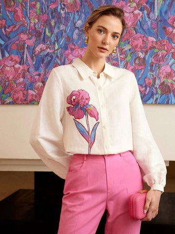 MOTF PREMIUM FLORAL PRINT LANTERN SLEEVE SHIRT