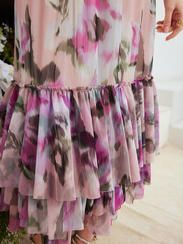 MOTF PREMIUM FLORAL PRINT LAYERED RUFFLE HEM SKIRT